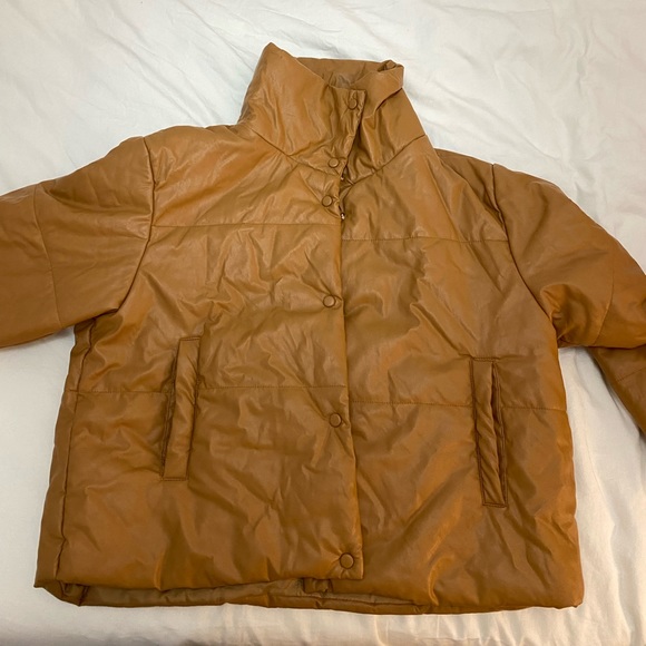 Lioness Tan Faux Leather Puffer Jacket - Picture 2 of 3